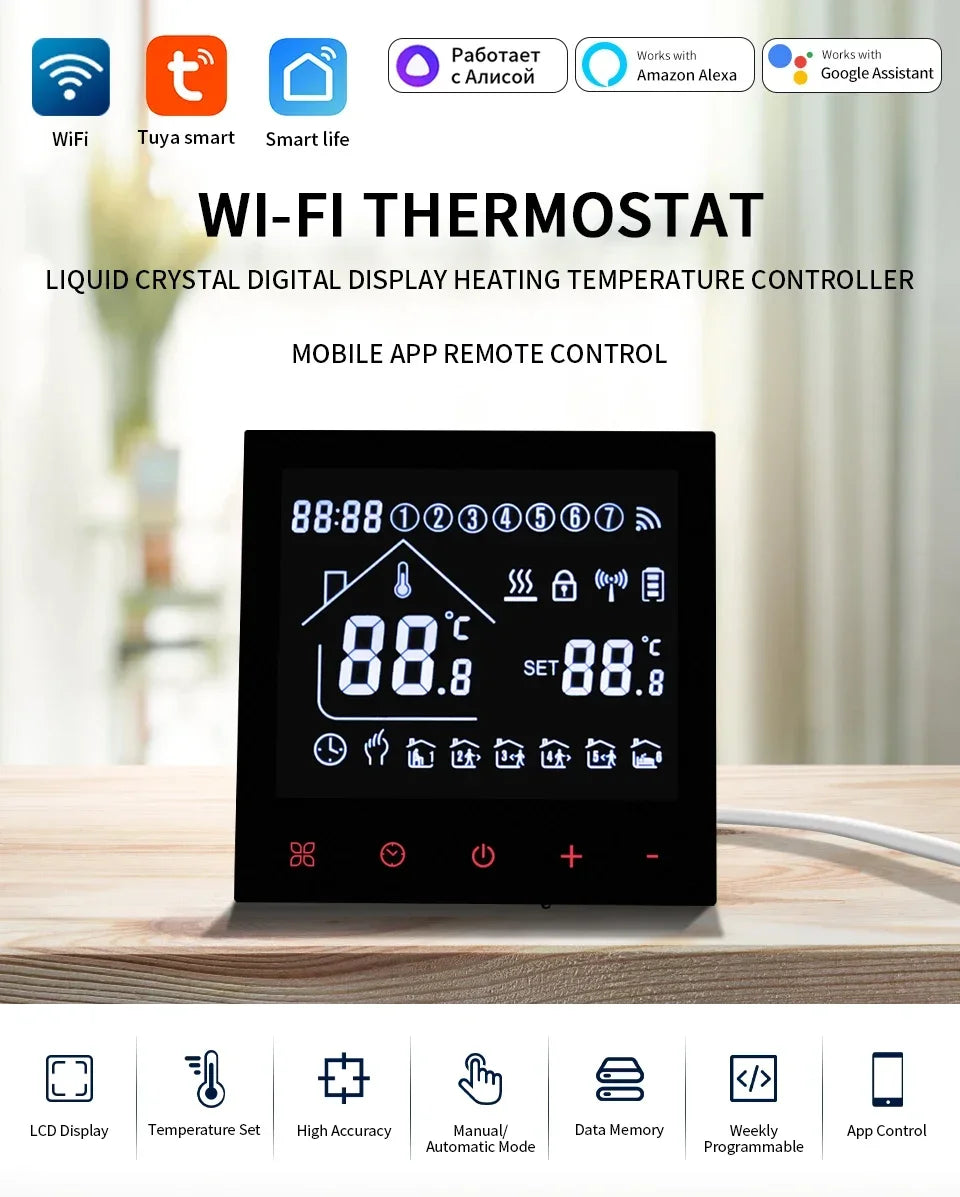 Smart Thermostat Tuya WiFi Floor Heating Electric/Water Gas Boiler Temperature Controller Smart Life Works With Alexa Alice