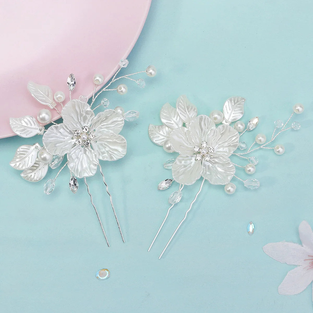 3pc Luxury Acrylic Flower Hair Clip & Pin Set Bridal Wedding Exquisite Jewelry Hair Accessories Handmade Pearl HairClip For Girl