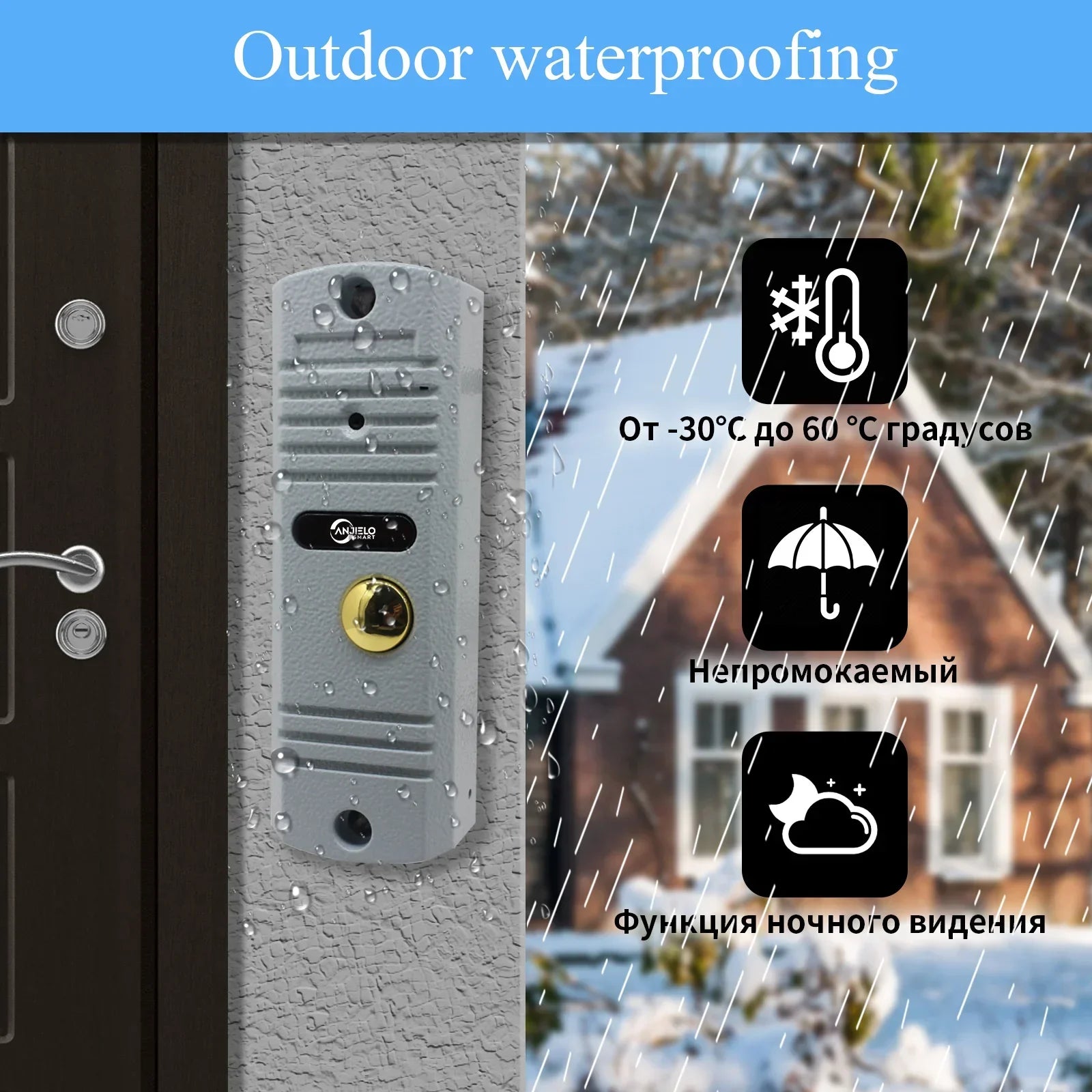 ANJIELO7Inch Video Intercom System Outdoor Metal Doorbell Waterproof Cold ResistanVideo Door Phone Home Night Vision Lock Unlock