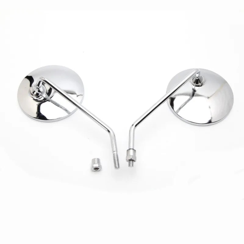 A Pair Chrome Motorcycle Scooter Mirrors Universal Motorbike Rear View Mirror 10mm Thread Round Oval Convex Mirrors