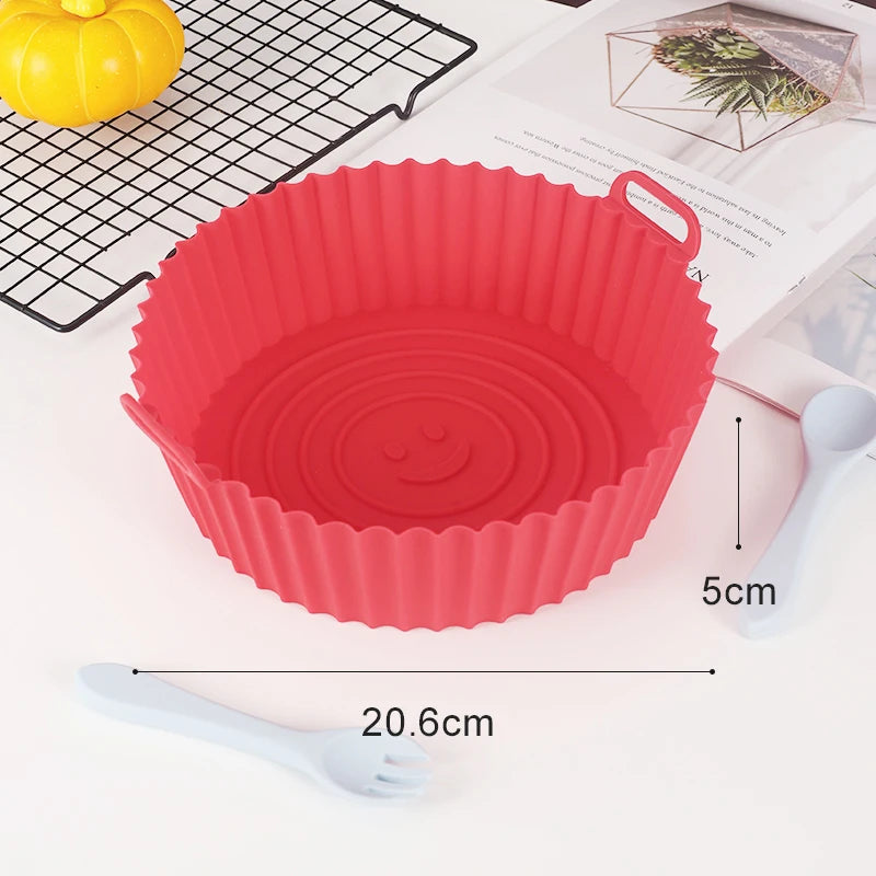 22cm Air Fryers Oven Baking Tray Fried Chicken Basket Mat AirFryer Silicone Pot Square Replacemen Grill Pan Accessories Tool