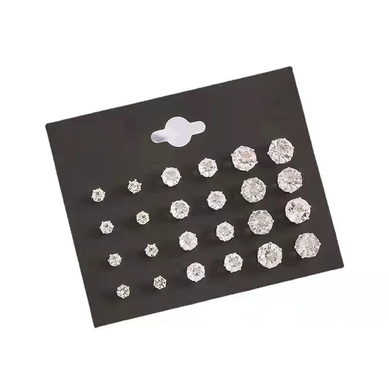 New 12 Pair/Pack White Shiny Wedding Stud Earrings Set For Women Men Crystal Jewelry Accessories Jewelry Earrings