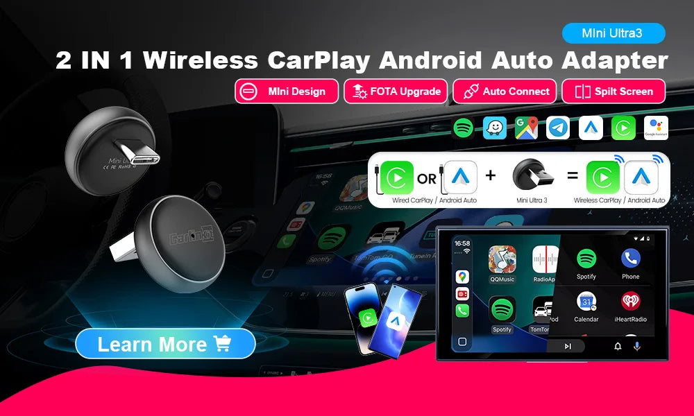 CarlinKit 5.0 Mini Ultra CarPlay Wireless Adapter 2 In 1 Wifi 5.8G Android Auto Wireless Dongle for Spotify Music OEM Car