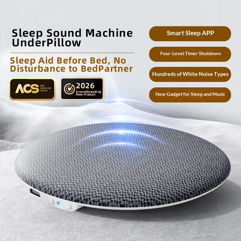 Bluetooth 6.0 Pillow Speaker for Sleeping, Ultra-Thin Under Pillow Sound Machine with White Noise HiFi Stereo Audio