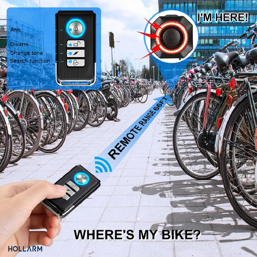 Hollarm Smart Bike Taillight Alarm Anti Theft Burglar Bicycle Light Alarm USB Charge Smart Brake Sensing Remote Control Tail Lam