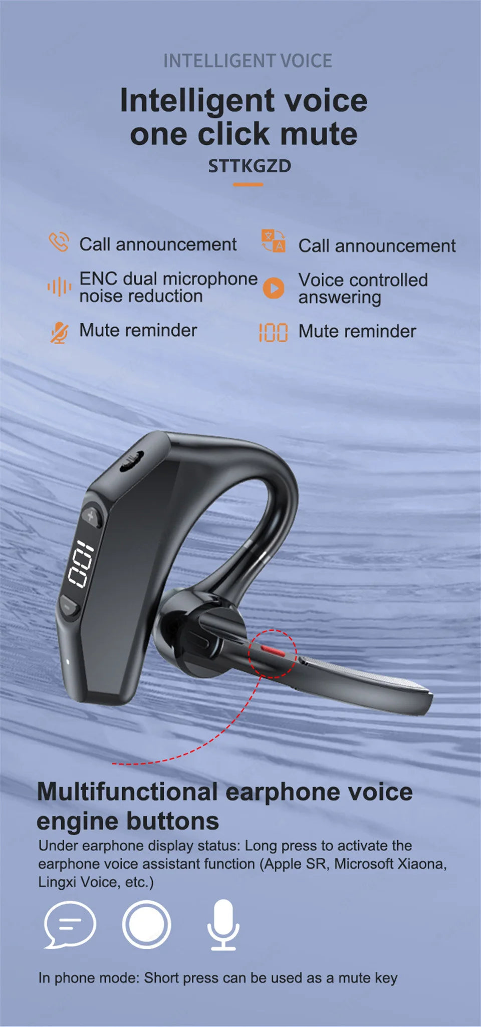 Wireless Headphones With Dual Microphon Bluetooth Earphone ENC Noise Cancelling Hands-free Headset Busines Auriculares Driving