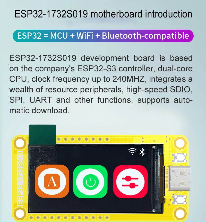 ESP32-S3 HMI 8M PSRAM 16M Flash for Arduino LVGL WIFI&Bluetooth 1.9 Inch 170*320 Smart Display Screen IPS LCD TFT Module