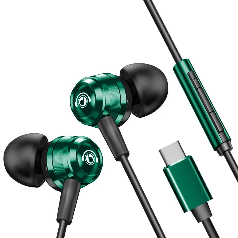 J109 Wired Earbuds Superior Sound Quality In-Ear Headphones with Type-C & 3.5mm Jack HiFi Stereo Metal Headphones with Mic