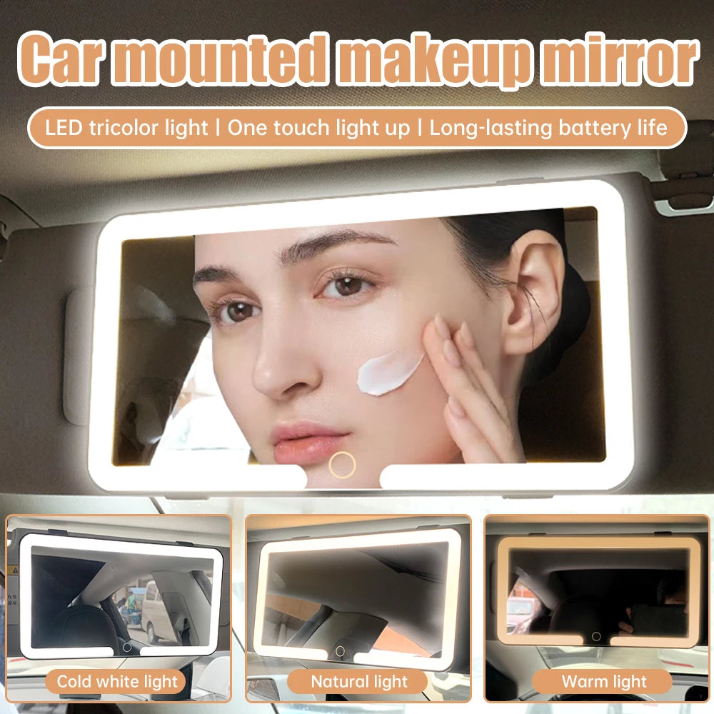 1pc Car LED Makeup Mirror HD Mirror Three Gear Adjustment Sun Visor Plate Interior RearMirror Dimmable Auto Vanity Mirror