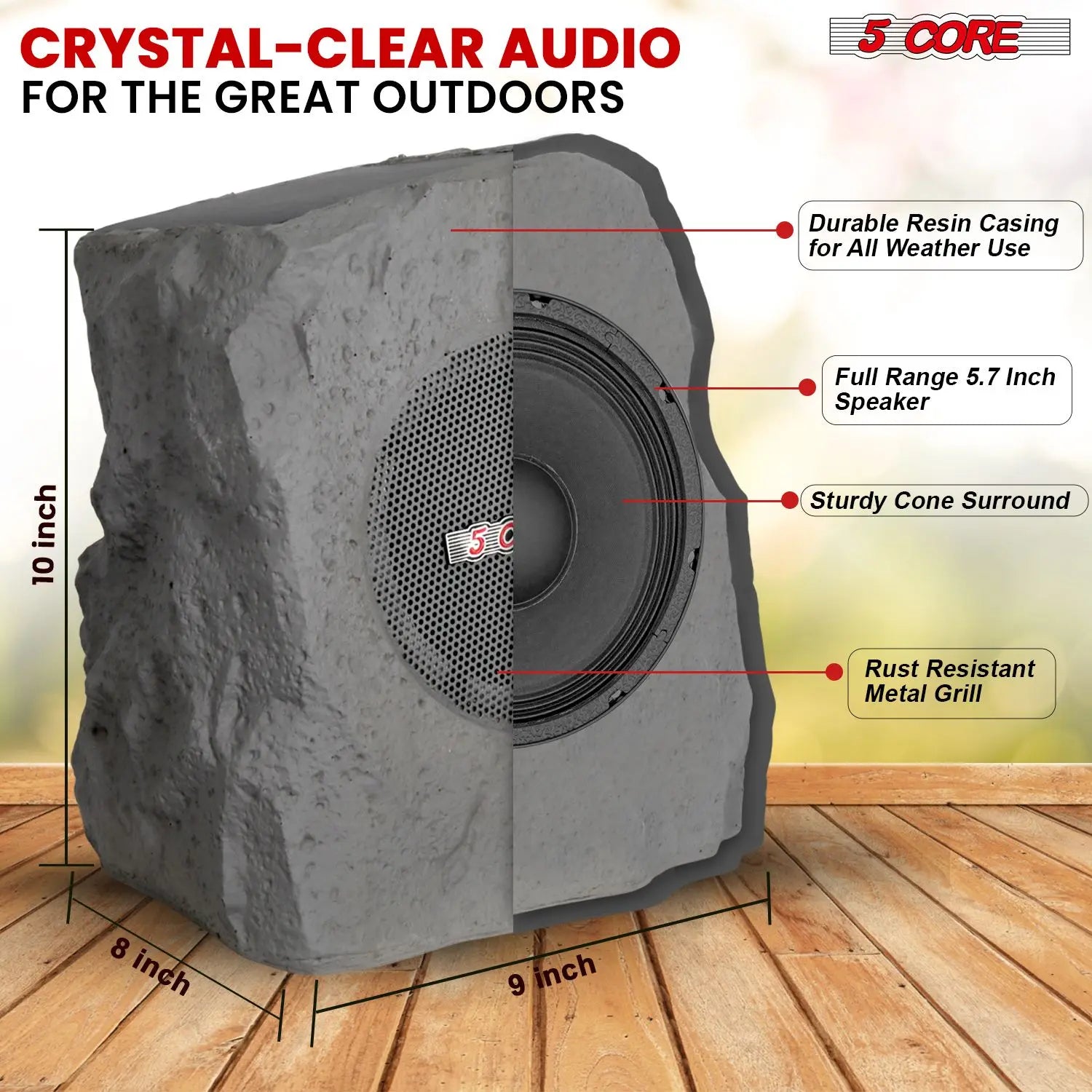 Rock Speaker Outdoor Waterproof Bluetooth Garden Speakers Solar & USB Charging RGB Colors for Patio Pool & Home