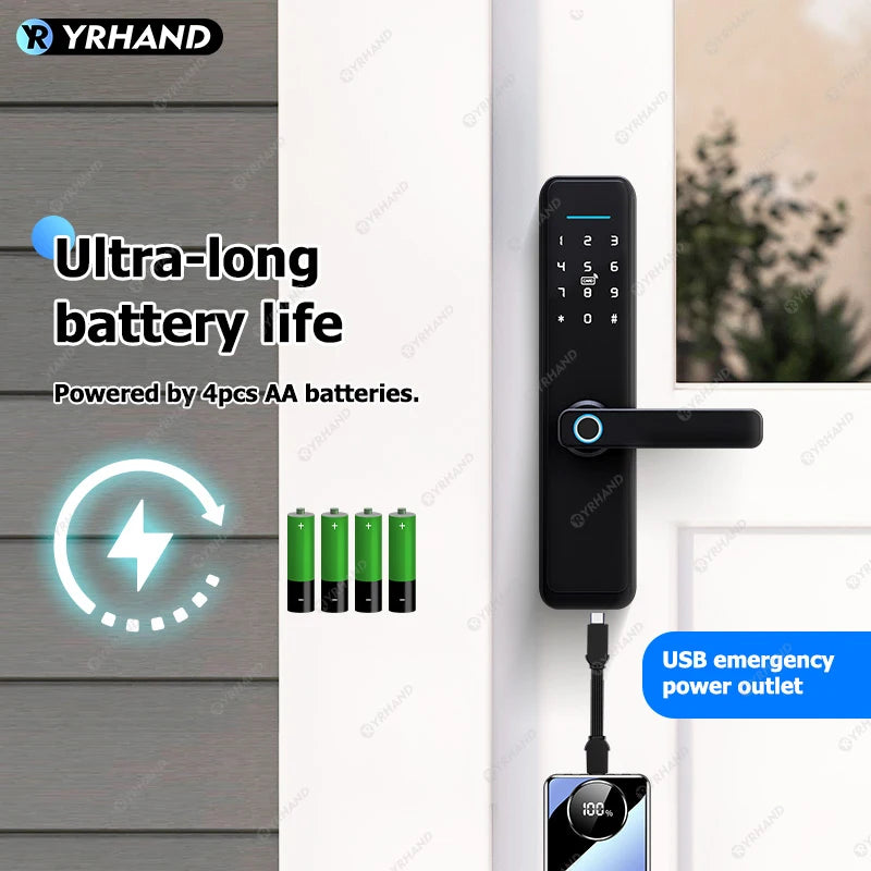 YRHAND New Ttlock Wifi Electronic Smart Door Lock With Biometric Fingerprint Work with Google home Aleax  For home or Hotel