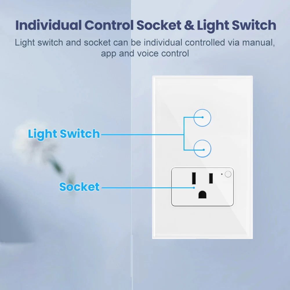 Tuya WiFi Smart Light Switch Mexico US Wall Socket With American Plug Outlet Glass PanelS mart life Support Alexa Google Home