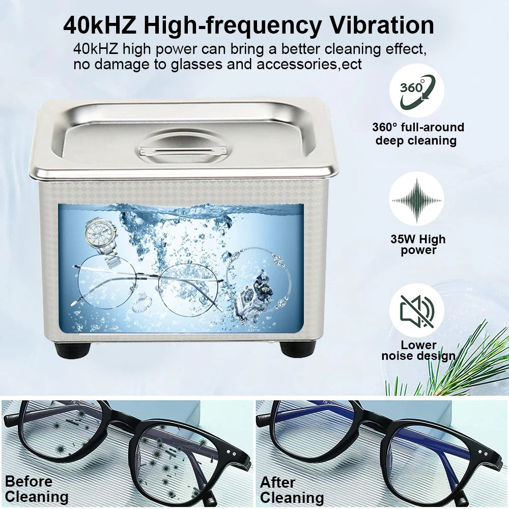 Ultrasonic Cleaner Ultrasound Jewelry Glasses Cleaning Machine 40kHZ High Frequency Ultrasonic Washing Bath for Glasses Jewelry