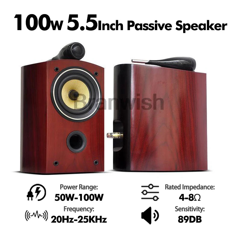 5.5 Inch Passive Speaker 100W Bookshelf Speaker Two-Way Audio Sound Box 8Ω Monitor Speakers HiFi For Home Theater DJ Studio Bar