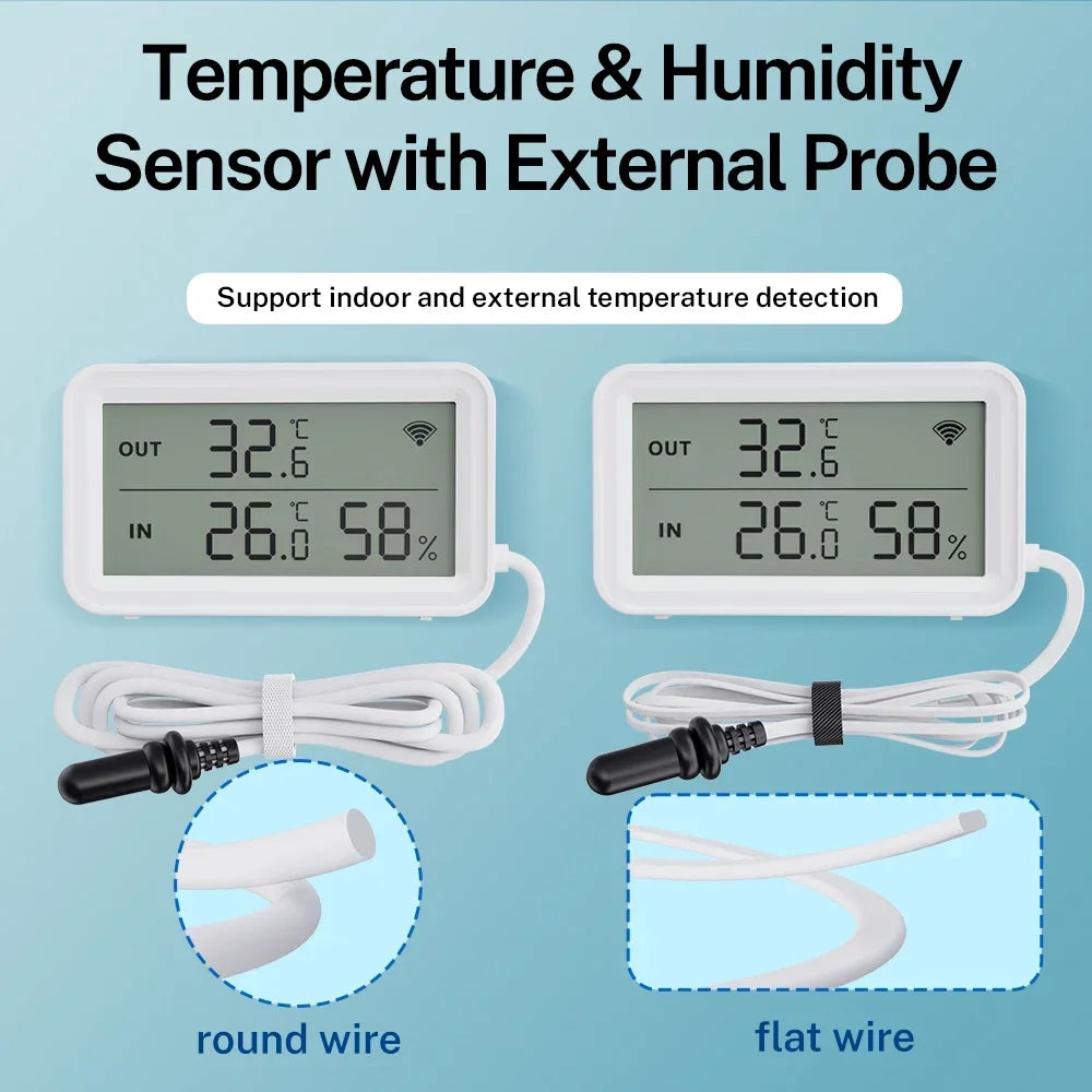 Tuya WiFi Temperature Humidity Sensor LCD Screen Thermometer with External Probe Compatible with Smart Life Google Assistant
