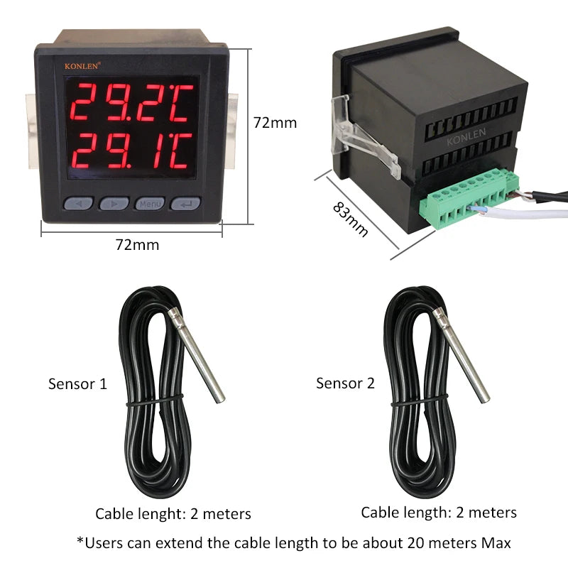WIFI Dual Temperature Sensor Controller Tuya Thermometer Thermostat with 2 External Probe Boiler Water Heater Freezer Smartlife