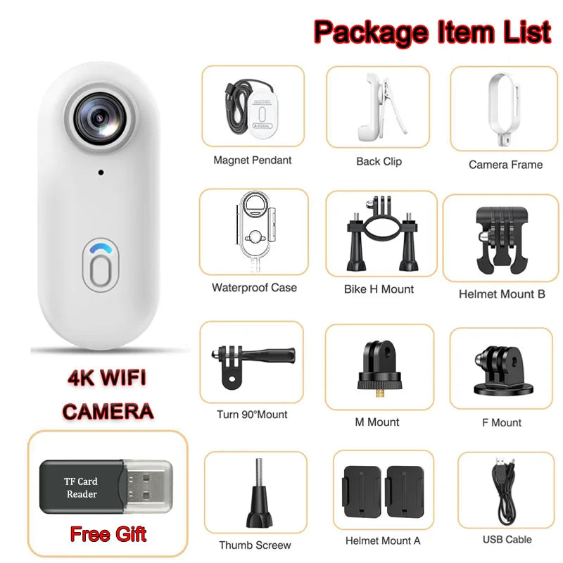 Magnetic 4K Mini Action Camera HD 1080P WiFi Wireless Body Mount POV Holder Bodycam Vlogging Motorcycle Helmet Sports Video Cam