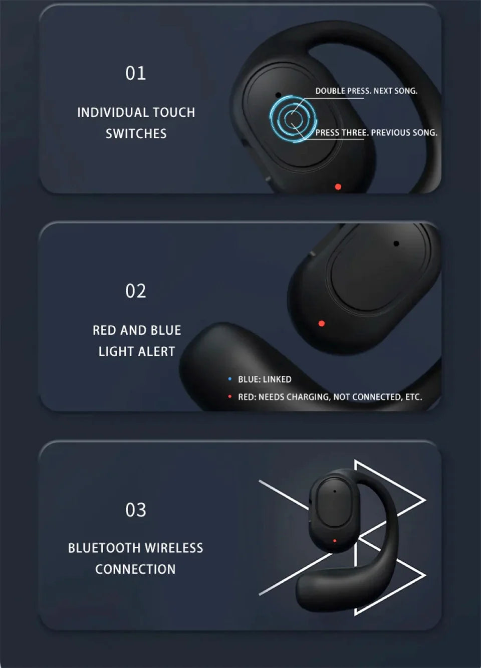 Premium Wireless Bluetooth Bone Conduction Headphones with Microphone – Handsfree, Noise Canceling, Driving & Sports Earphones