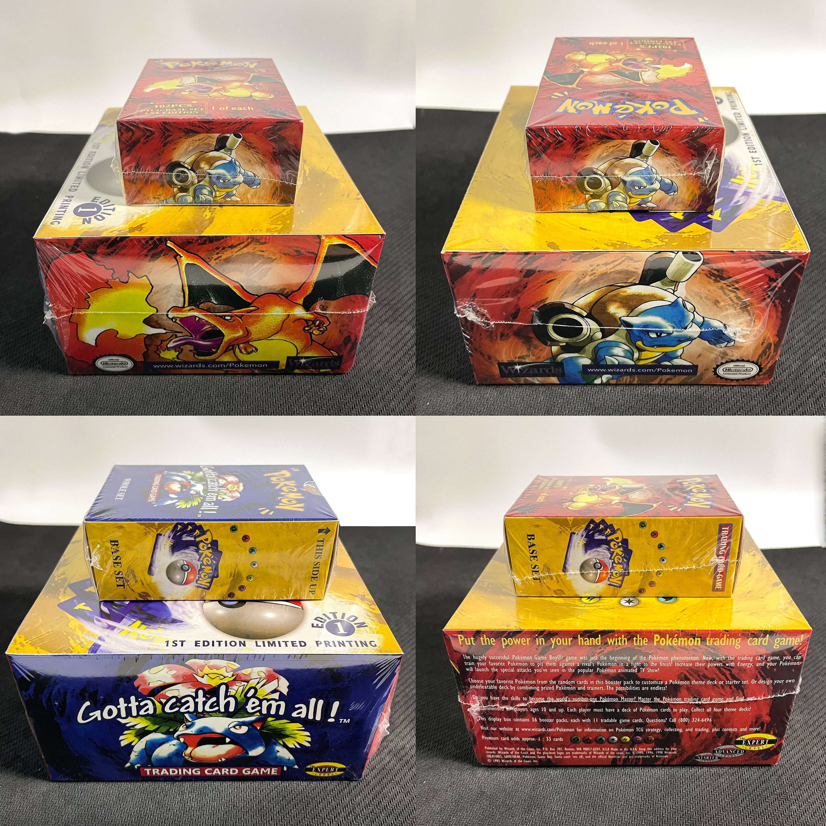 PTCG 102Pcs/396Pcs PKM Base Set 1ST Edition Whole Set Booster Box (Revised Unlimited Edition) Wizards Trading Card Battle Game