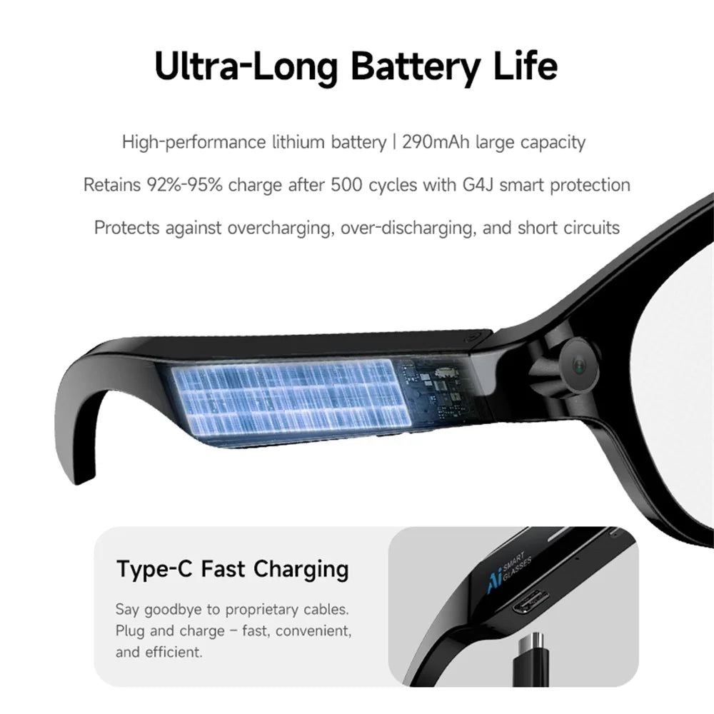 AI Smart Glasses Real-time Translation Dual Camera Bluetooth Call Sunglasses Shoot Audio Video Music Player Multifunctional Men
