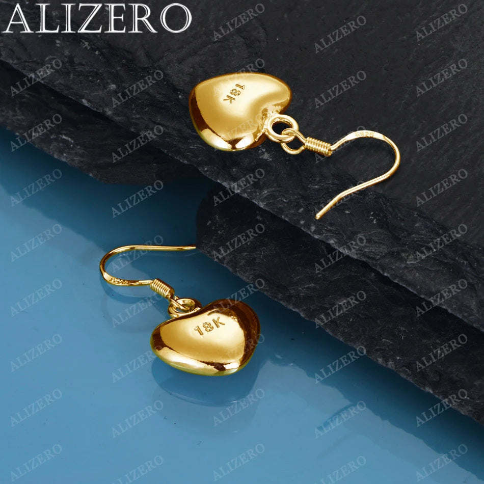 ALIZERO 18K Gold Heart Earrings For Women Wedding Party Gifts Fashion Jewelry Wholesale 925 Sterling Silver Drop Earring