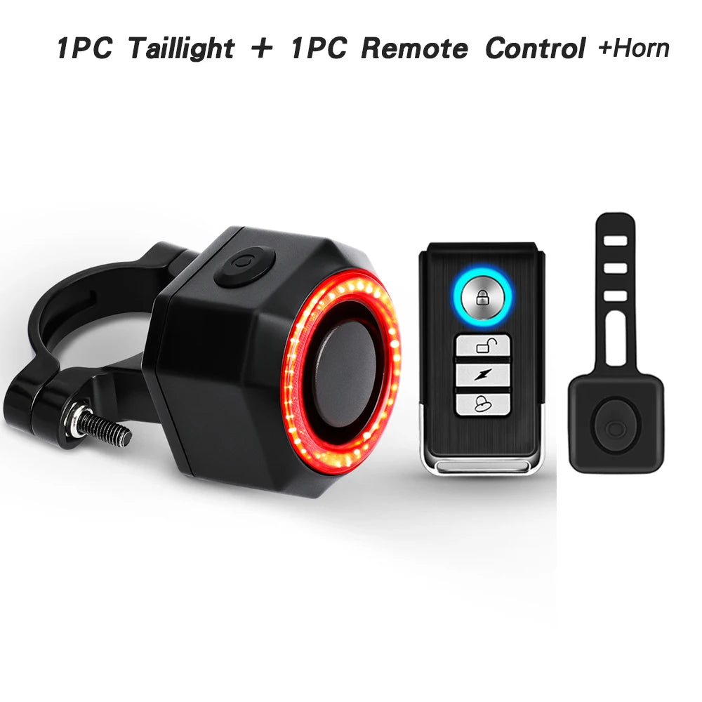 Hollarm Smart Bike Taillight Alarm Anti Theft Burglar Bicycle Light Alarm USB Charge Smart Brake Sensing Remote Control Tail Lam