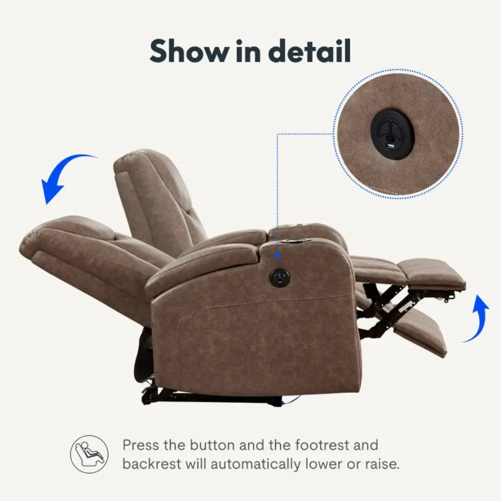 Recliner Sofa with Power Recline, Adjustable Split Back, USB Charging, Bluetooth Speakers & LED LightingRecliner Sofa with Power