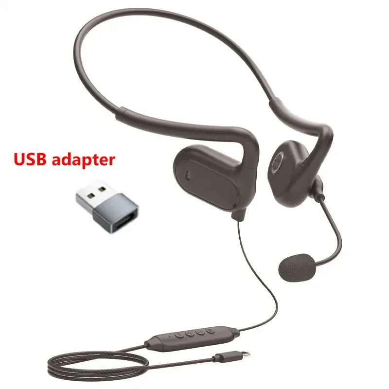 Open Ear Headphones Type-C Air Conduction Hifi Sound Gaming Headset with DSP Noise Reduction Earphones Microphone for Phone PC