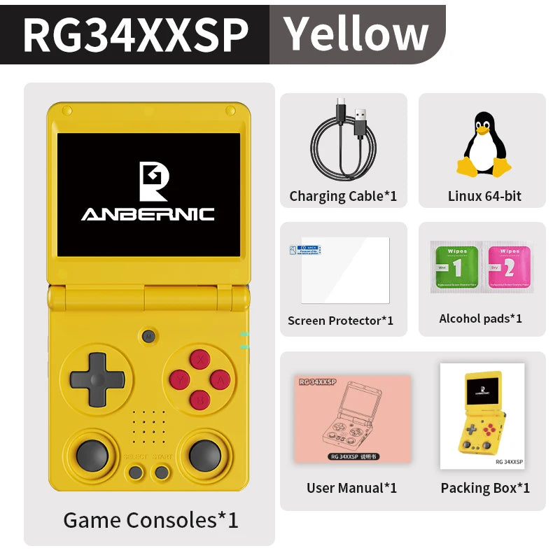 ANBERNIC RG34XXSP Flip Handheld Console 3.4'' IPS Screen Linux 64-bit 64G 5000+ Games Supports 5G WIFI HD-MI TV Output Streaming