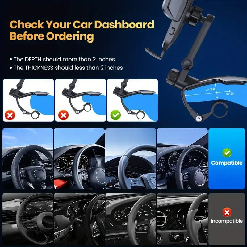 Lcars 360 ° Adjustable Dashboard Phone Holder Base, Equipped with Anti-Slip Silicone Clip and Magnetic Plate, Suitable for All Smartphones, Car Phone Holder Base, Adjustable Phone Holder, Modern Phone Mounting Device, Sturdy