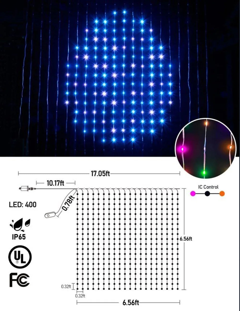 2m*2m/3m Smart Curtain Lights Bluetooth App LED String RGB Fairy Lights DIY Music Change Display for Window Bedroom Decoration