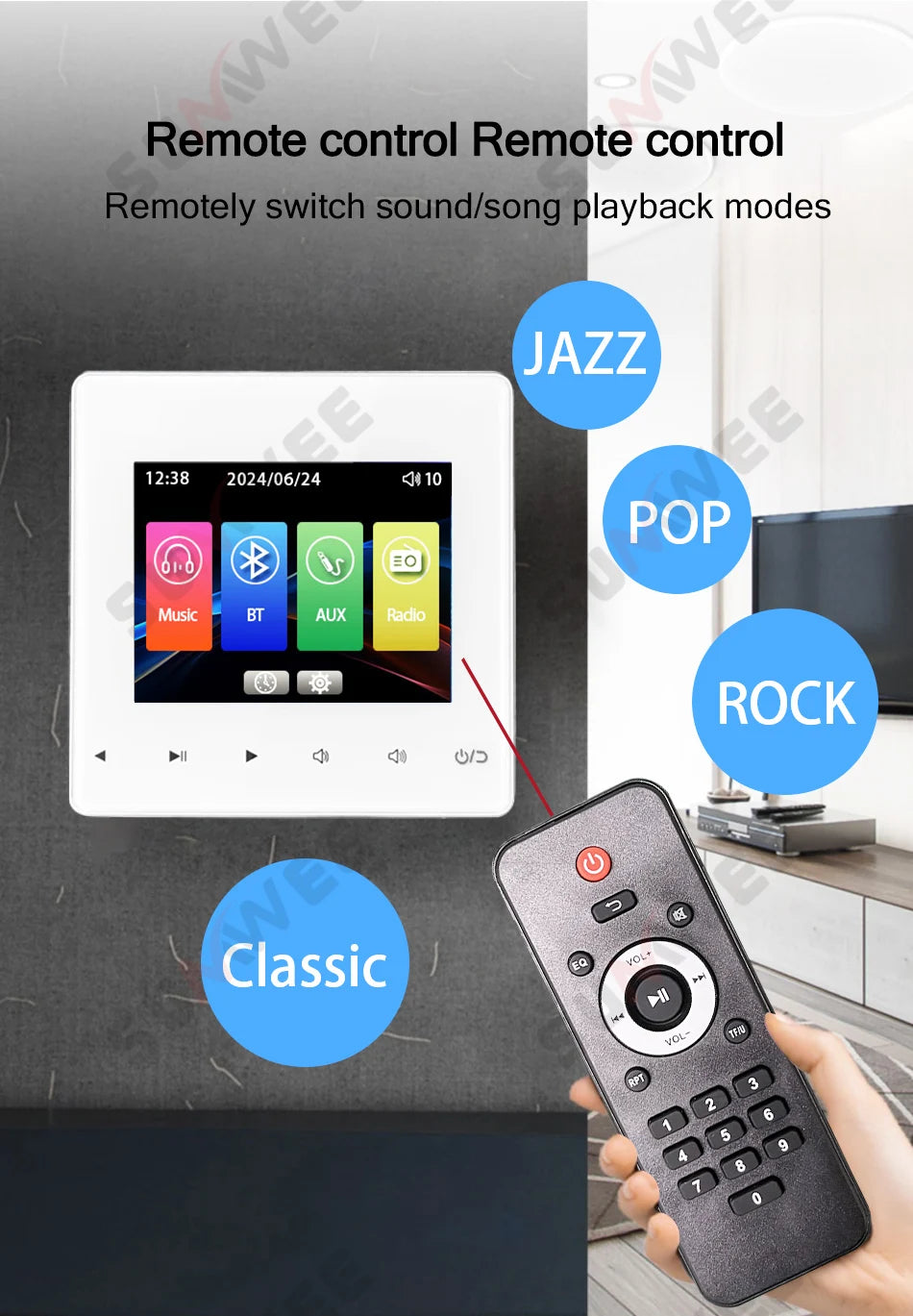 Home theater Background music system audio in wall power amplifier bluetooths player sound TF AUX control panel ceiling speakers
