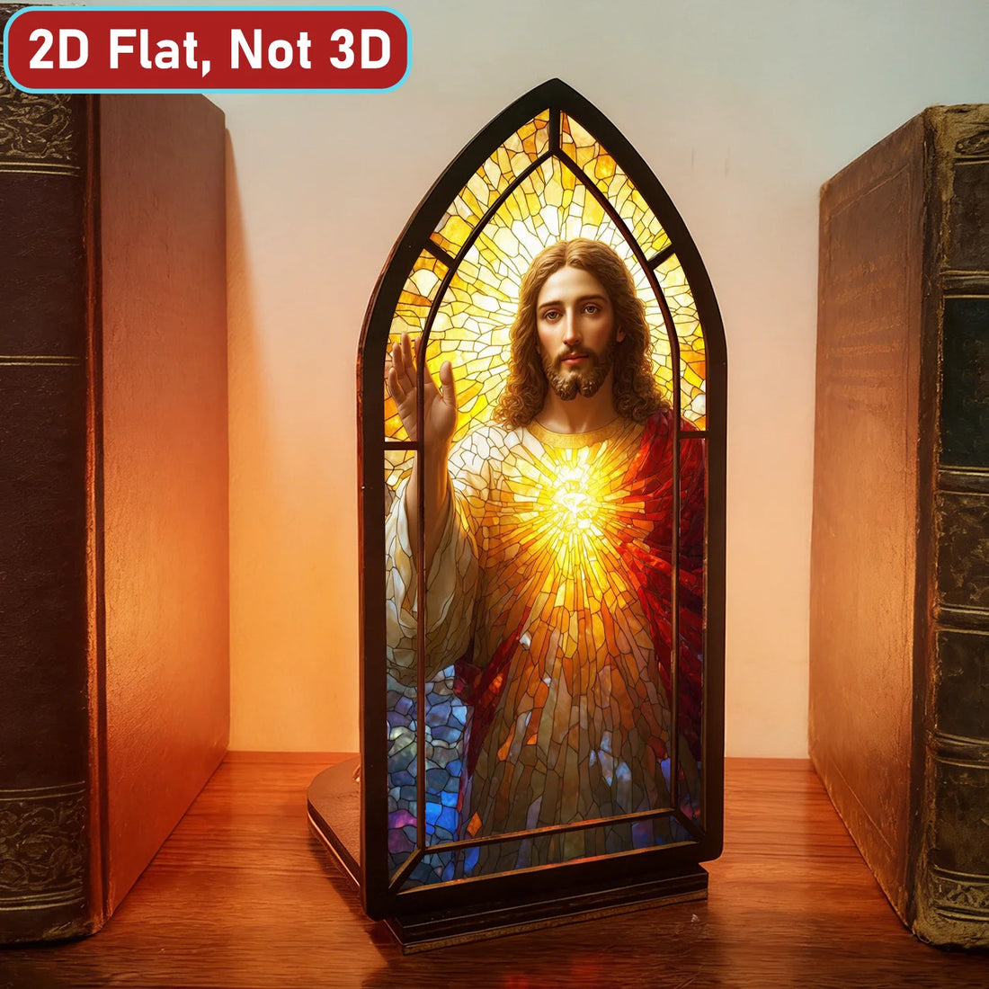 2D Flat, 1pc Gothic Jesus Bookshelf Ornament, Colorful Desktop Candle Holder/Clergy Shelf Decor for Easter, Ramadan, Church