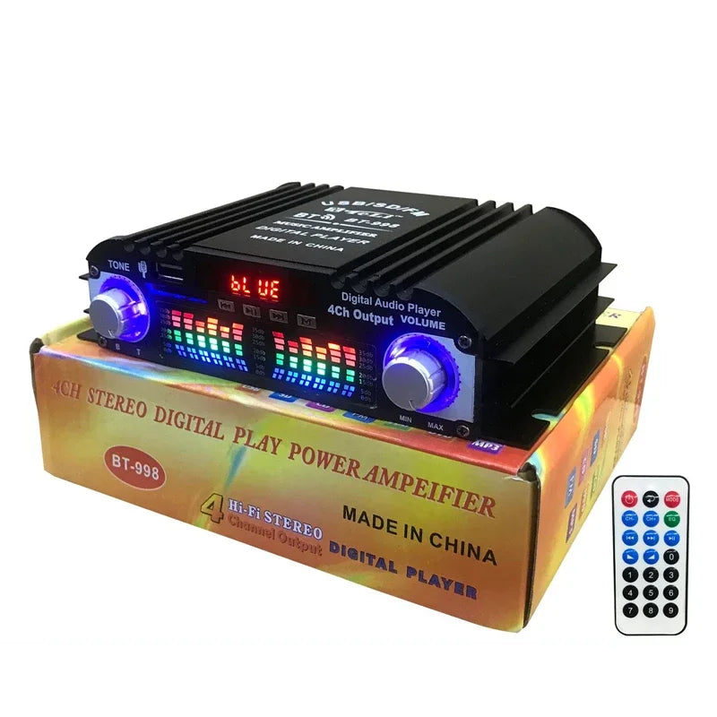 12V/220V Mini Bluetooth HiFi Power Amplifiers Stereo Car Home Audio Digital Sound Amplifier LCD Display FM SD USB Bass