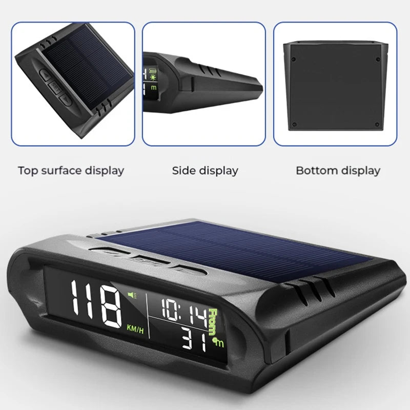 Auto GPS Speedometer With Solar Charging Car HUD Head up Display Car Smart Digital Alarm Reminder Meter Electronics Accessories