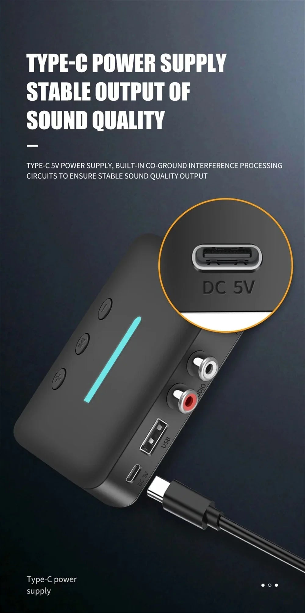 Audio Receiver Adapter Bluetooth 5.3 Stereo Music 3.5mm AUX R/L RCA USB Support U-Disk Playback For Desktop Speaker Amp