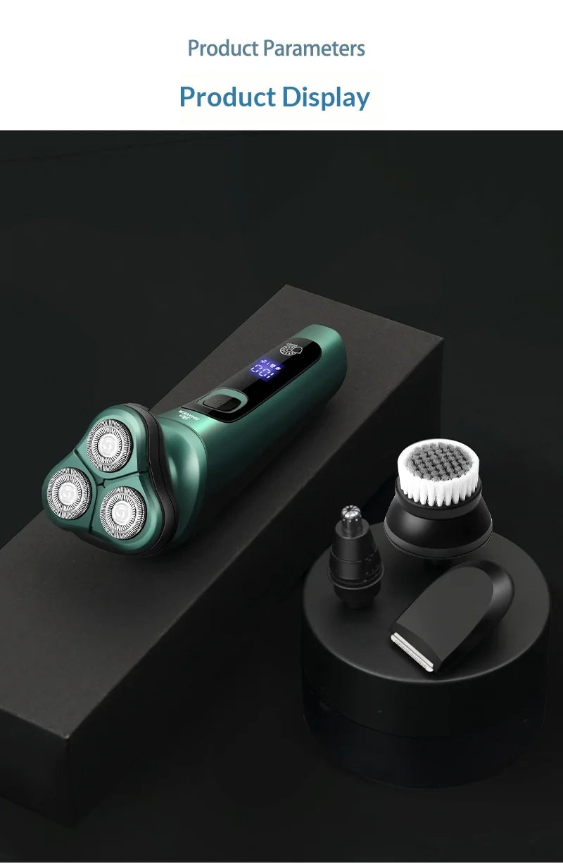 Smart Electric Shaver with LCD Display – 3D Floating Triple Head Razor, USB Rechargeable & Waterproof for Shaving Beard Trimming