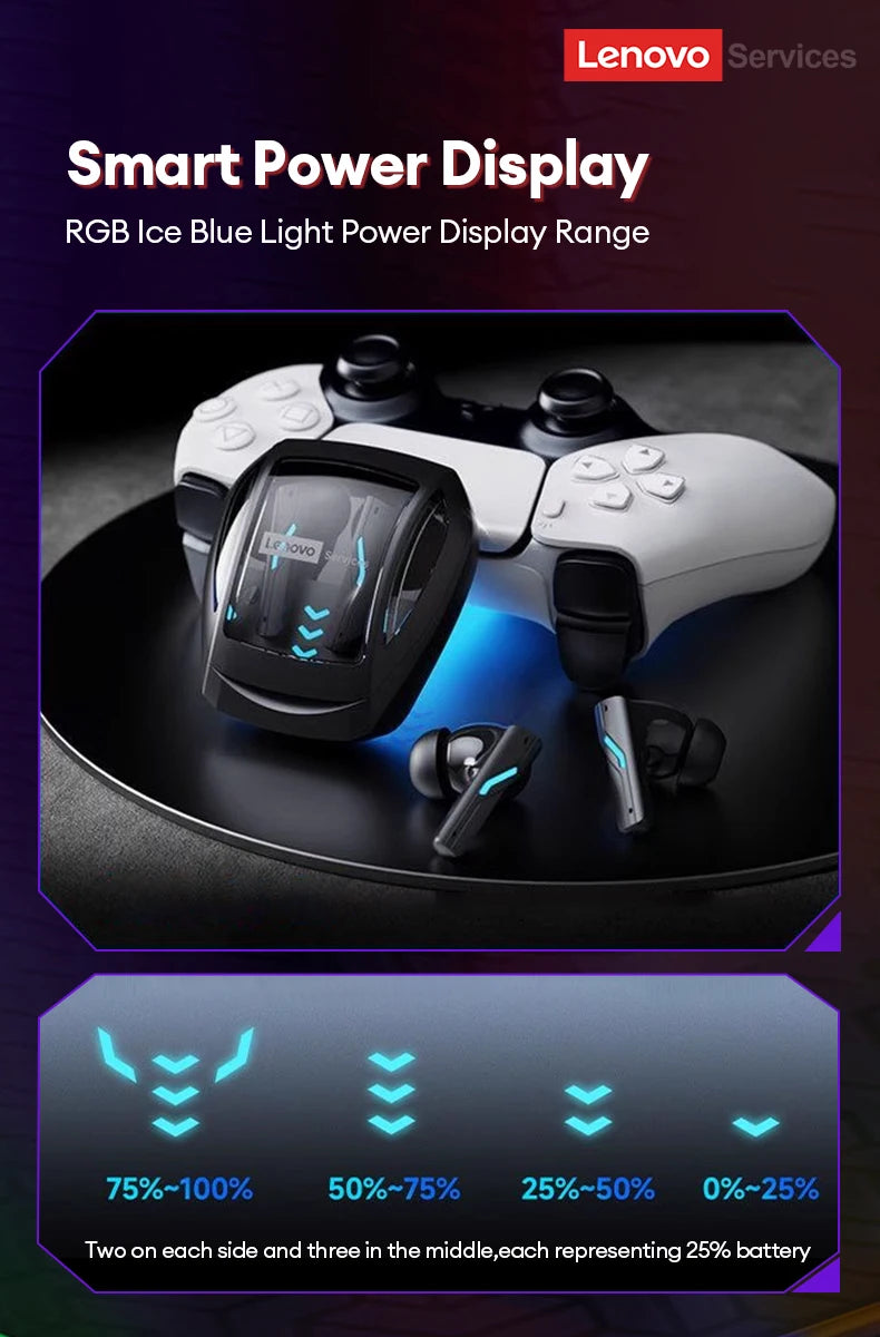 Lenovo Gaming Headset Bluetooth 6.0 Wireless Earphones Low Latency Noise Reduction Esports Headphone Waterproof 24H Battery Life