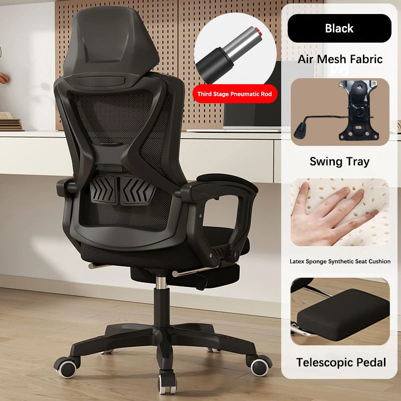 Office Ergonomic Chair Gaming Chair Mesh Office Chair with Rocking Function Armchair Relaxing Chair Adjustable Waist Support