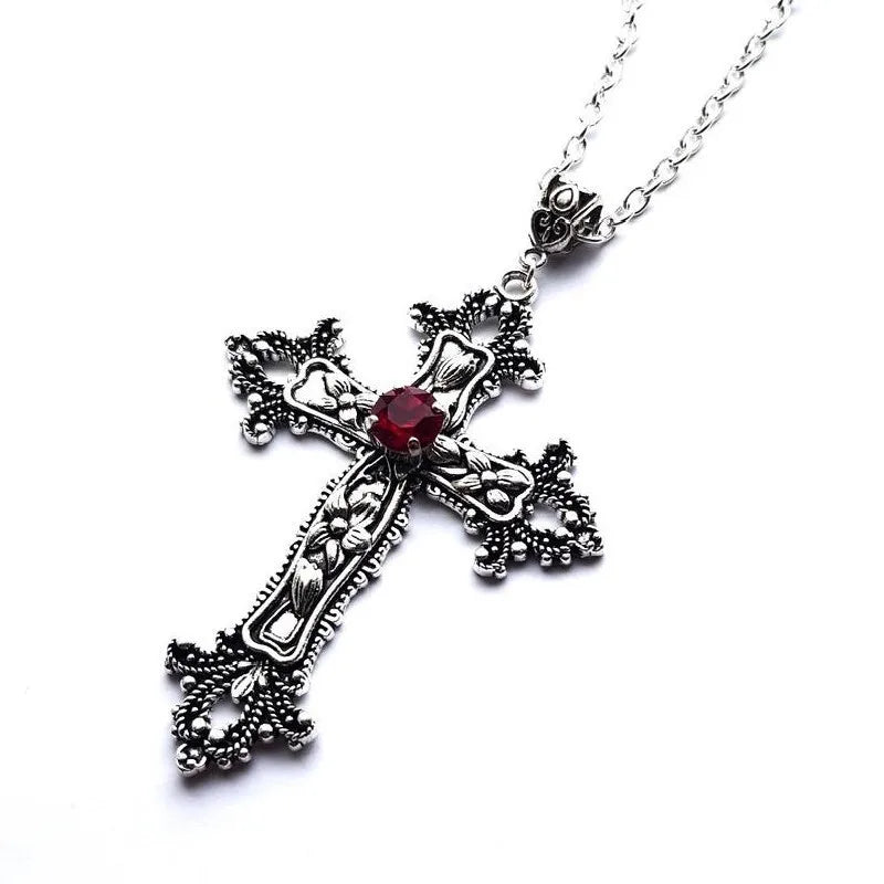 Y2K Punk Crystal Big Cross Pendant Necklaces for Women Men Gothic Irregular Cross Clavicle Chain Necklaces Aesthetic Jewelry