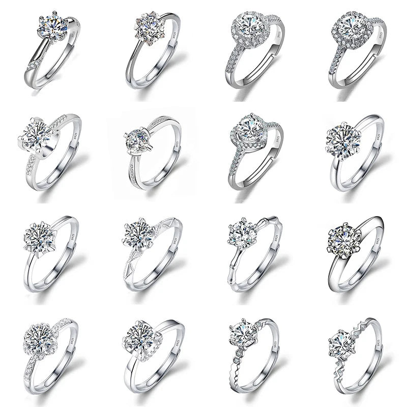 Moissanite Engagement Finger Rings Inlaid Diamond Open Ring For Women 925 Silver Promise Wedding Adjustable Rings Fine Jewelry
