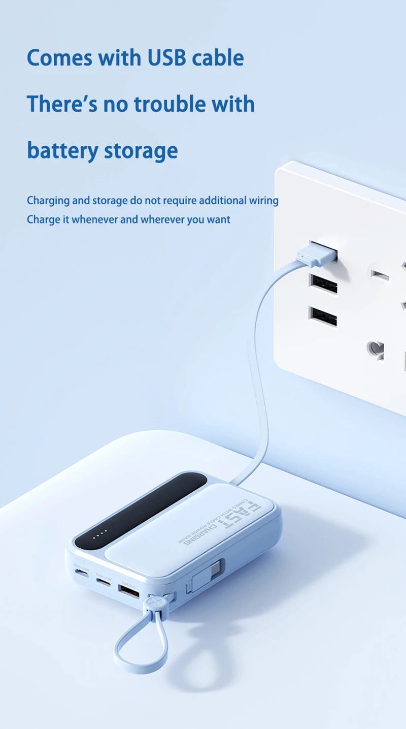 50000mAh Large Capacity Power Bank 4 In 1 Cables Intelligent Digital Display Laser Light  USB Fast Charging External Battery