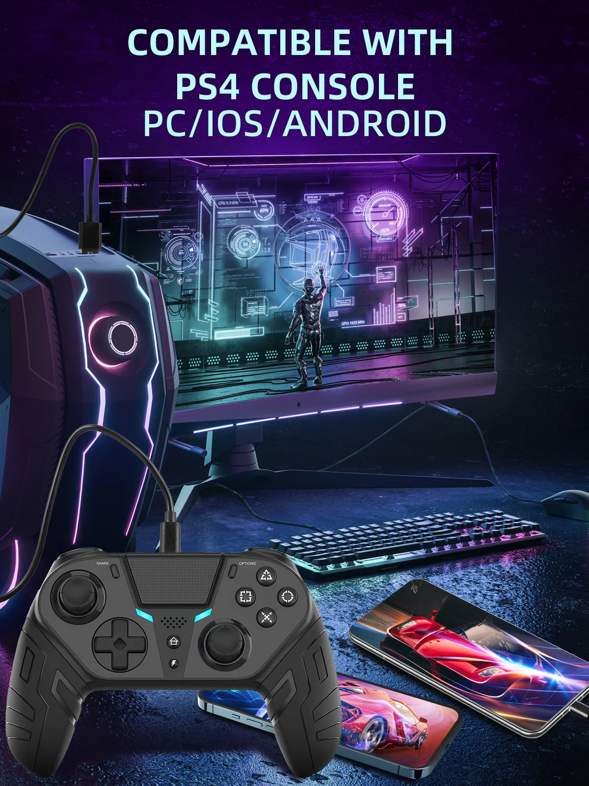 GAMINJA Wireless Controller Dual Vibration Bluetooth Gamepad With Programmable Turbo Function For PS4 Console PC Joystick