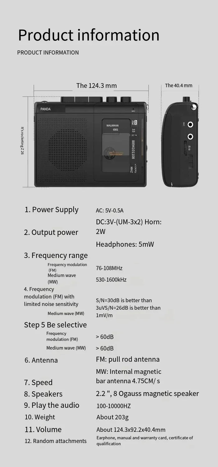 Portable Tape AM/FM Radio Retro Cassette Music Player Walkman Tape Recorders With Loudspeaker Support 3.5mm Headphone Play