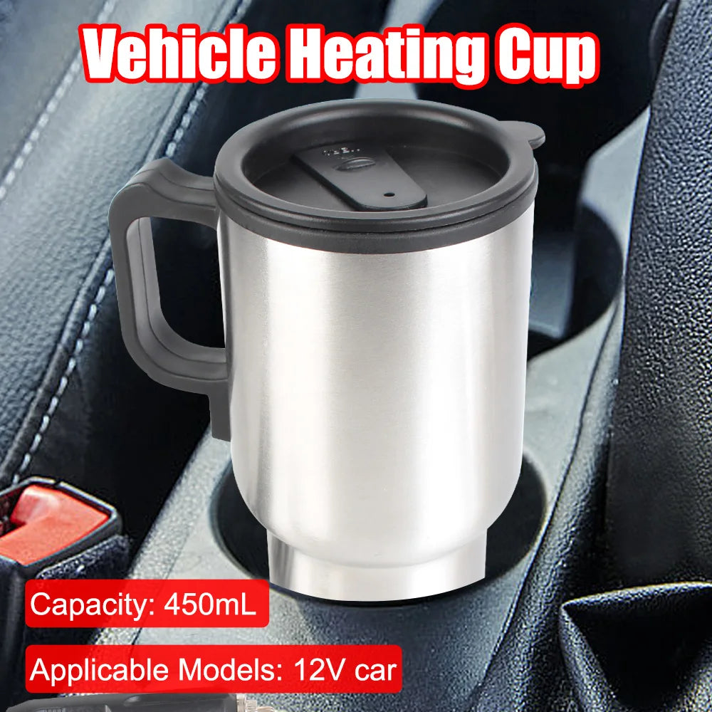 Water Coffee Milk Thermal Mug 12V 450ml Stainless Steel Vehicle Heating Cup Electric Heating Car Kettle Camping Travel Kettle