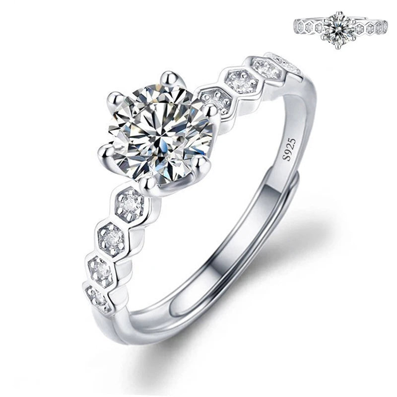 Moissanite Engagement Finger Rings Inlaid Diamond Open Ring For Women 925 Silver Promise Wedding Adjustable Rings Fine Jewelry