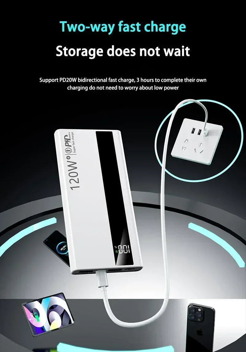 120W Fast Charging Power Bank 500000mAh High Capacity External Battery Digital Display Portable Power Bank For Iphone17 Xiaomi17