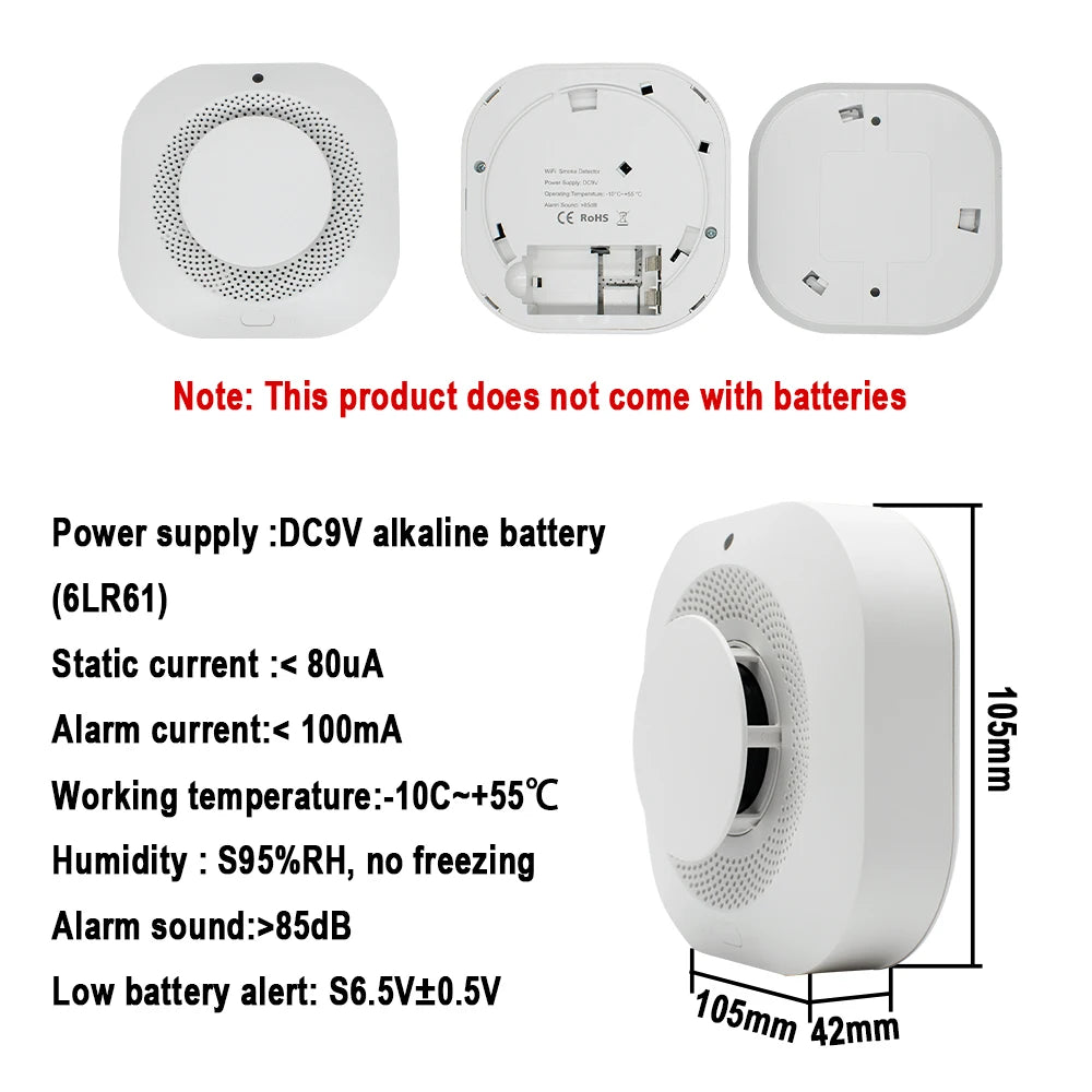 Tuya Smart Zigbee / Wifi Smoke Detector Smart Fire Fire Protection Home Security Alarm Sound Light Alarm APP Control