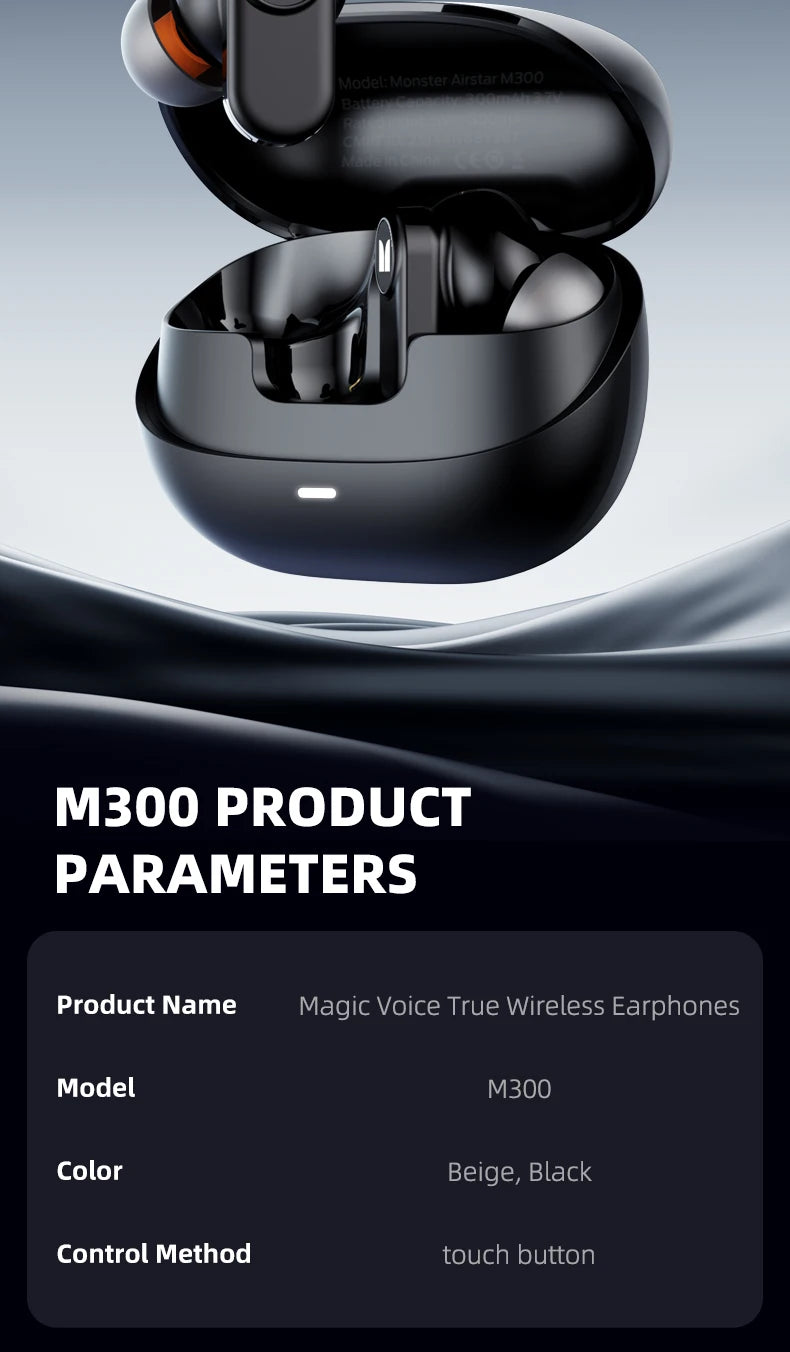 Monster AIRSTAR M300 OWS Gaming Wireless Earphones Bluetooth 6.0 Ear Clip Sports Earbuds HD Calls Noise Cancelling Headphones