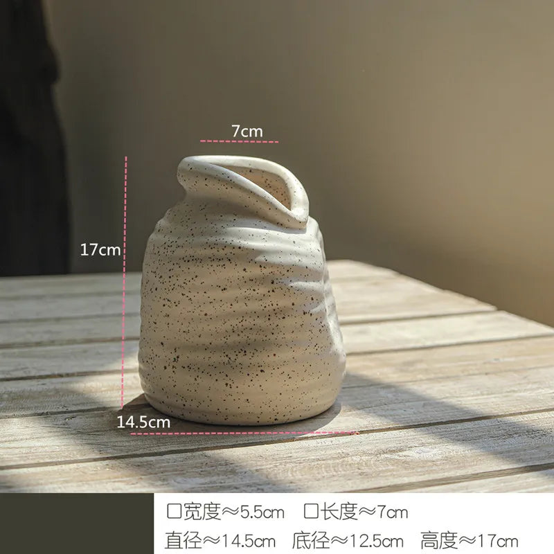Stoneware Vase Ornaments Dried Flowers Flower Table Ceramic Flower Utensils Simple Modern Creative Home Interior Soft Decoration